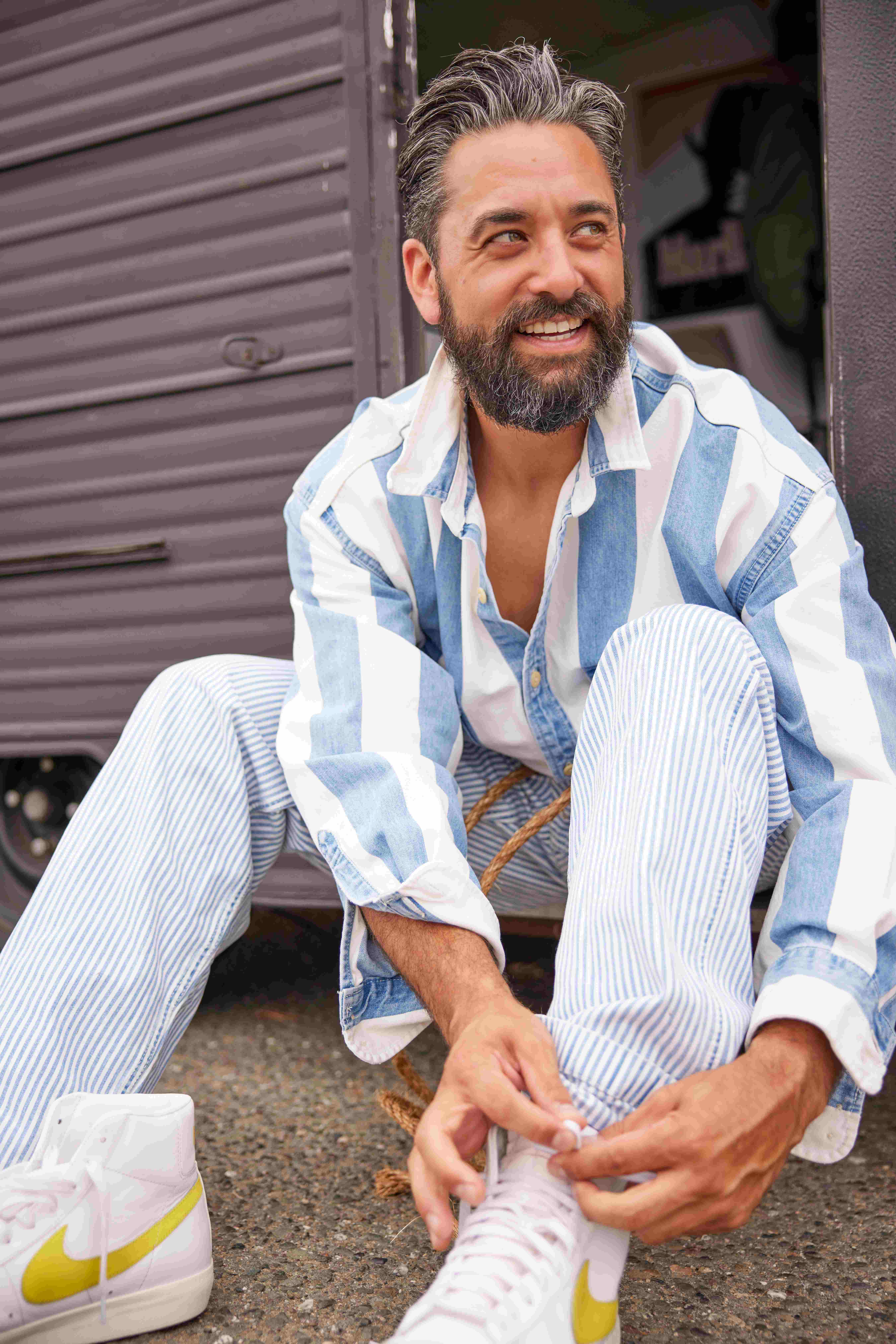 Urban casual style professional modeling - contemporary fashion campaign with mature model